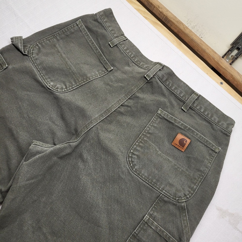 Carhartt Canvas Work Pants Mens Actual 36/33 Green Relaxed Carpenter Distressed - Picture 15 of 16